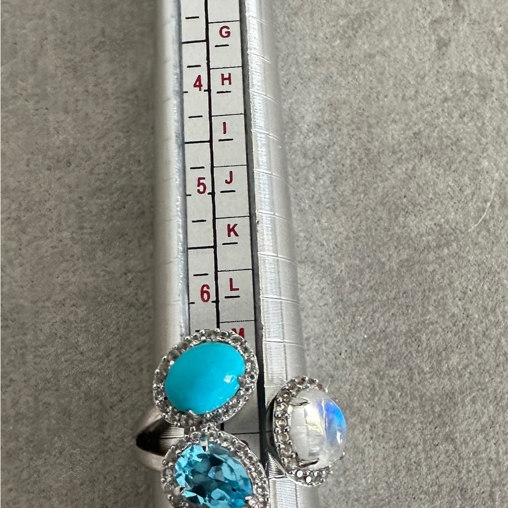 925 STERLING SILVER BLUE TOPAZ TURQUOISE & MOONSTONE Ring by Colleen Lopez - Picture 8 of 8